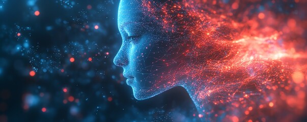 Aufkleber - Futuristic digital cosmos with an ethereal AI entity, glowing circuits and neural network tendrils, complemented by dynamic abstract data streams in a holographic interface