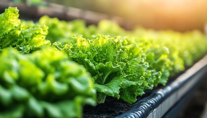 Poster - Modern agricultural setup featuring a sustainable vertical hydroponic tower system growing vibrant green lettuce, emphasizing ecofriendly practices