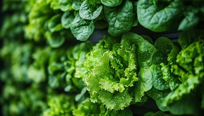 Aufkleber - Sustainable agriculture illustrated through a vertical hydroponic tower system filled with fresh green lettuce, showcasing modern farming innovations