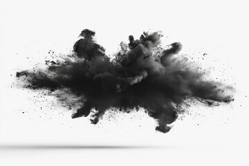 Poster - Dramatic Black Smoke Explosion on White Background