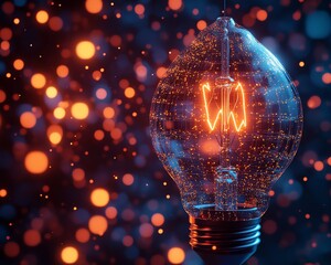 Leinwandbilder - Digital illustration of a glowing 3D light bulb, warm inviting light as a symbol of innovation and inspiration