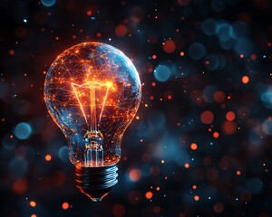 Leinwandbilder - Digital illustration of a glowing 3D light bulb, warm inviting light as a symbol of innovation and inspiration