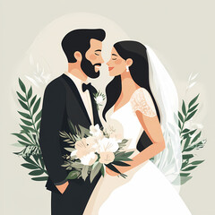 Romantic wedding .Bride and groom design vector image