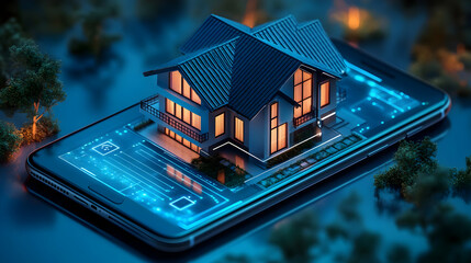 Canvas Print - A digital house model displayed on a smartphone screen.