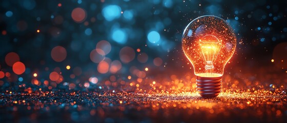 Aufkleber - Radiant 3D light bulb glowing with warm light, symbolizing innovation and bright ideas, luminous digital illustration