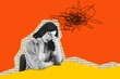 © deagreez - Composite trend artwork sketch image photo collage of monochrome young lady silhouette text fragment sit sad bad mood mess stress headache