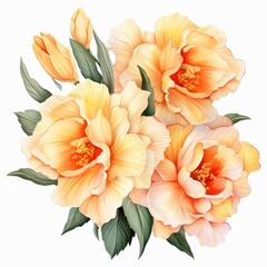 Canvas Print - Soft Peach Flowers with Green Leaves Arrangement