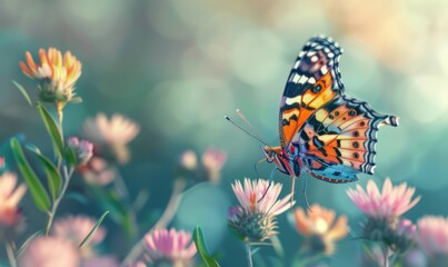 Wall Mural - Beautiful butterfly on a flower, 4K hyperrealistic photo