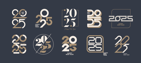 2025 new year logo collection. Set of 2025 happy new year symbols. Design elements for invitation, calendar, greeting card, etc. Vector illustration.