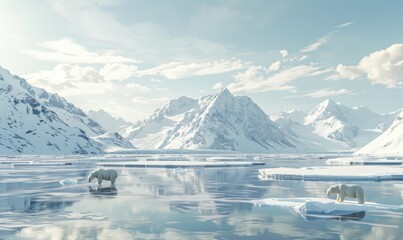 Wall Mural - Arctic landscape with polar bears roaming on sea ice, 4K hyperrealistic photo