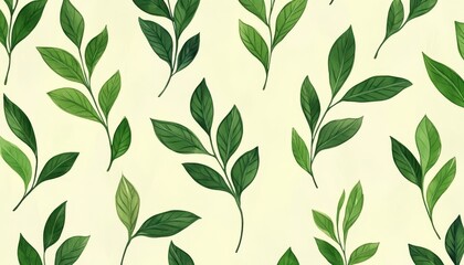 Hand-drawn green plant leaf pattern for simple, clean botanical design