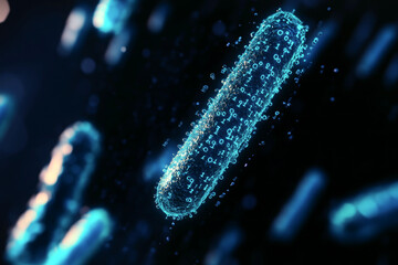 Blue bacteria containing digital code concept image.