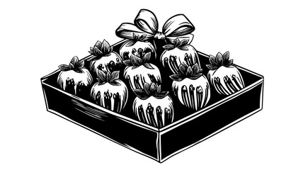 Wall Mural - Box of chocolate-dipped strawberries with a bow, vector illustration art