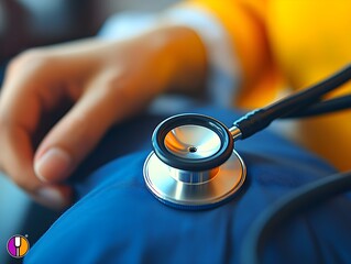 Doctors during an examination:
A doctor, with a focus on the doctor's coat and the stethoscope.