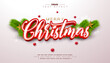 © articular - Merry Christmas 3D Text Effect Design. Editable and Scalable Vector Graphic Style Effect with Red Typography Lettering and Ornaments on White Background. Winter Holiday Illustration Template for