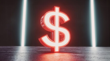 Illuminated dollar sign in a modern setting showcasing finance and wealth concepts.