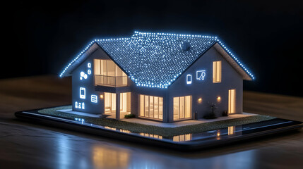 Poster - A digital model of a smart home with LED lighting effects.