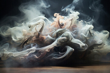 Wall Mural - abstract mist and swirling smoke on black background – mystical fog and light dance.