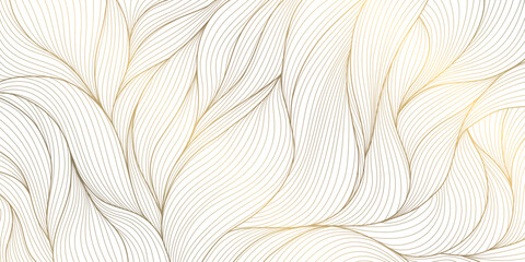 vector art deco gold leaves pattern, line plant foliage illustration. vintage luxury tropical orname