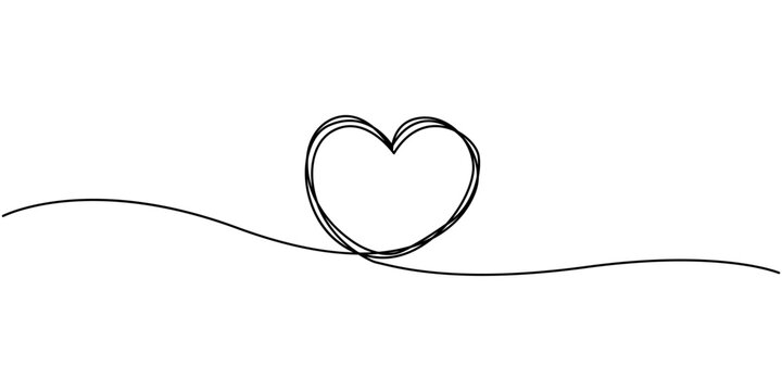 Love Frame One continuous Line Drawing, Heart hand drawn square frame. Floral wreath clip art for invitations and greeting cards. Vector illustration isolated on white background, Valentine's Day