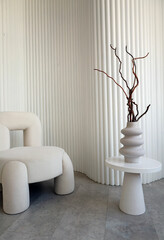 bright room white ribbed walls and vase with decorations