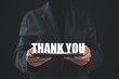 © Goodtime - tablet shows the message thank you on a display screen. concept of thank you business, congratulations, and appreciation gratitude. presentation from technology digital