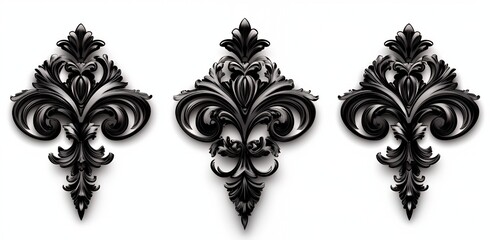 Poster - Three black ornate design elements on white background.