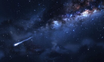 Poster - Brilliant comet streaking across a starry night sky, 4K hyperrealistic photo.