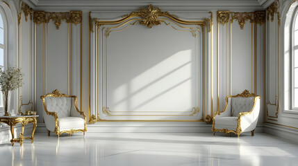 Sticker - Elegant interior design featuring ornate gold accents and furniture.