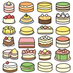 Sticker - Assortment of colorful cartoon cakes.