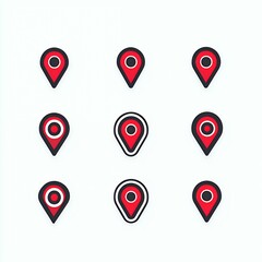 Canvas Print - Set of nine red and black location pin icons.