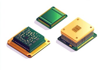 Poster - close-up of computer processors on white background