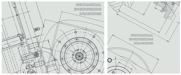 Blueprint illustration set. Engine line drawing