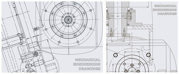 Blueprint illustration set. Engine line drawing