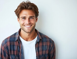 An emotional, happy teenage hipster posing against a white background, lifestyle concept.