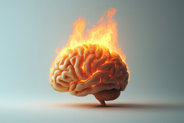 The human brain is on fire, tension at work, heavy load, intense mental activity