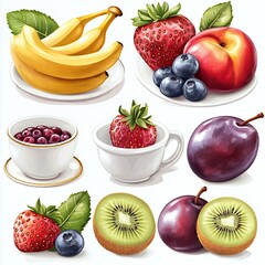 Canvas Print - Assortment of fresh fruits on a white background.