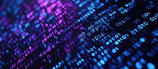 binary code stream: blue and purple digital data