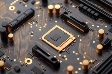 Poster - technical background. computer processor. motherboard digital chip. background in technology science
