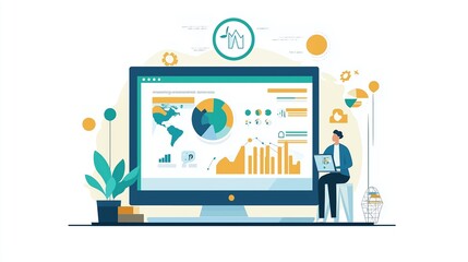 Poster - A person analyzing data on a computer with various charts and graphs in a bright, modern workspace during the daytime