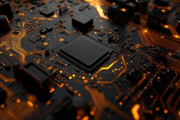 Poster - the cpu board. the chip on the central motherboard. the chip on the integrated communication process