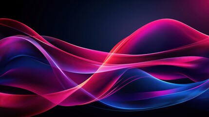 Poster - Colorful abstract waves in pink, blue, and magenta on a dark purple background. Gradient red and sky-blue tones flow across a high-resolution vector design, creating a vibrant and dynamic visual with 