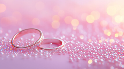 Valentine pink wedding rings and perls back ground for love and wedding background, with copy space.  