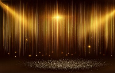 Poster - abstract background with vertical golden lines and glittering particles.