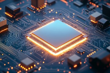 Computer processors CPU technology background. Close-up of a microchip circuit for the inside of a computer. Stock.