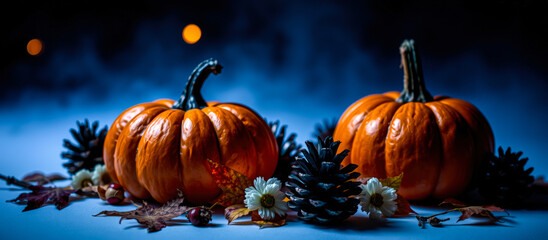 Wall Mural - two pumpkins with fall accents