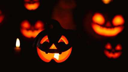 Sticker - lit carved pumpkin with a spooky smile