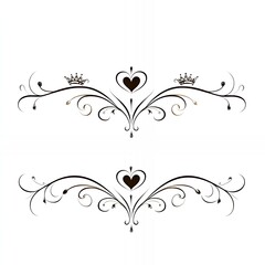 Wall Mural - Elegant black and white floral design with heart and crown details.