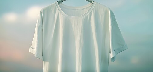 White T-shirt Mockup on a Soft Blue Background