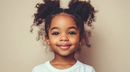 Mockup of a smiling teenage girl wearing white T-shirt against white background. Childhood lifestyle concept. African girl model mockup.